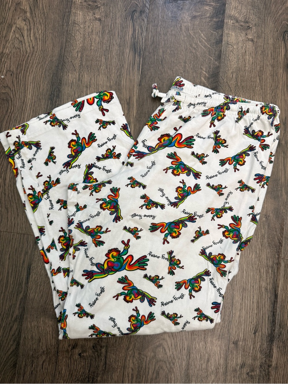 Peace Frogs Y2K White Rainbow Frogs Sleep Pajama Bottoms Size Large